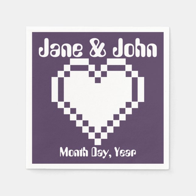Serviette Jetable Nos Coeurs 8 bits en serviettes violettes (Devant)