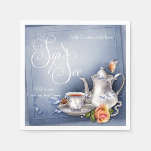 Serviette Jetable Nostalgale Thé Bleu Sip & Voir Baby Party Napki