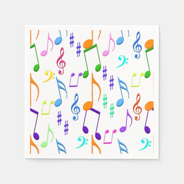 Serviette Jetable notes de musique en blanc (Devant)
