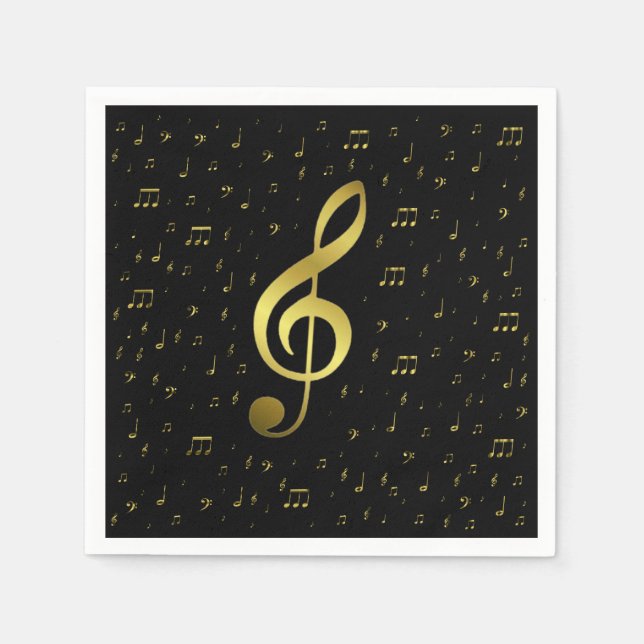 Serviette Jetable notes de musique or (Devant)