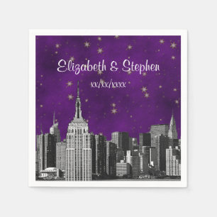 Serviette Jetable NYC ESB Skyline Etted Purple Starry Mariage