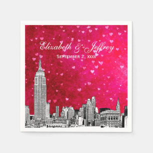 Serviette Jetable NYC Skyline 01 Etchd Hot Pink Red Hrt