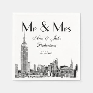 Serviette Jetable NYC Skyline 01 Gravé DIY Fond de Couleur Mariage M