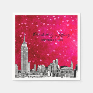 Serviette Jetable NYC Skyline 01 Gravé Rose Chaud Rouge Cœur