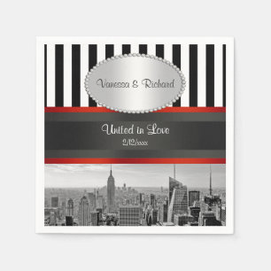 Serviette Jetable NYC Skyline BW Black White Strip P Mariage