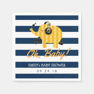 Serviette Jetable Oh Baby Elephant Marine Blue Stripes Baby shower
