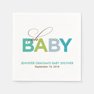 Serviette Jetable Oh Baby Patterned Baby shower Napkin à Aqua
