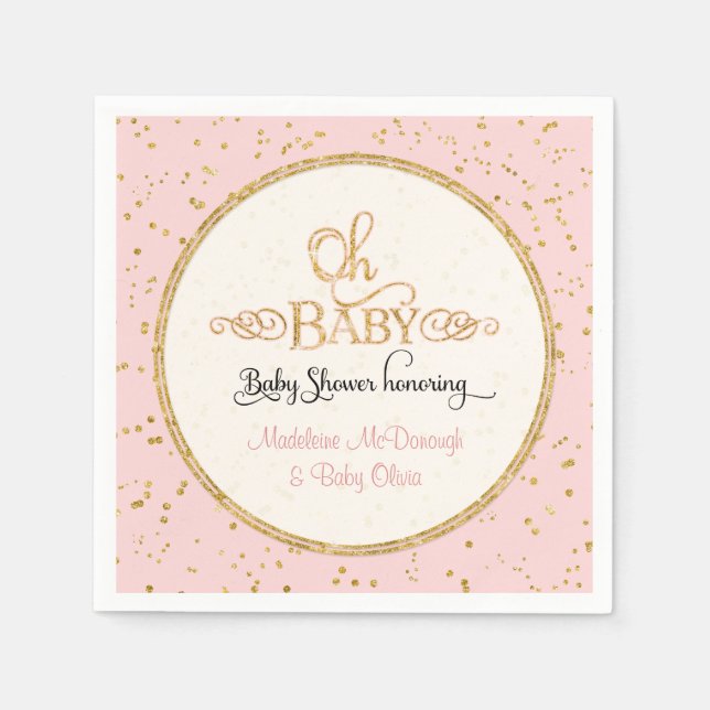 Serviette Jetable OH Baby shower Décor Girl Glam Parties scintillant (Devant)