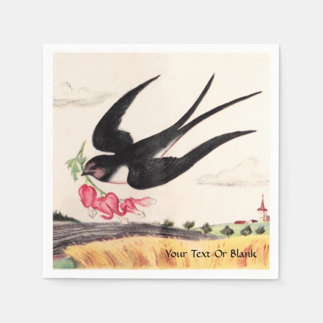 Serviette Jetable Oiseau Volant Avec Fleurs (Devant)