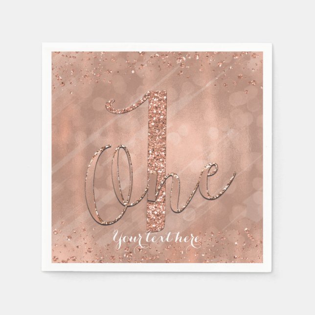 Serviette Jetable ONE 1er anniversaire Faux Rose Gold Parties scinti (Devant)