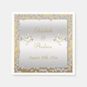 Serviette Jetable Or Glamour Or et Argent Diamants et Colombes