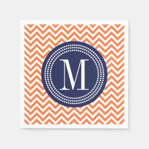 Serviette Jetable Orange Chevron Zigzag Personnalisé Monogramme