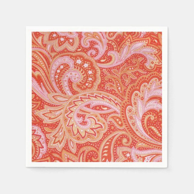 Serviette Jetable Orange Paisley (Devant)