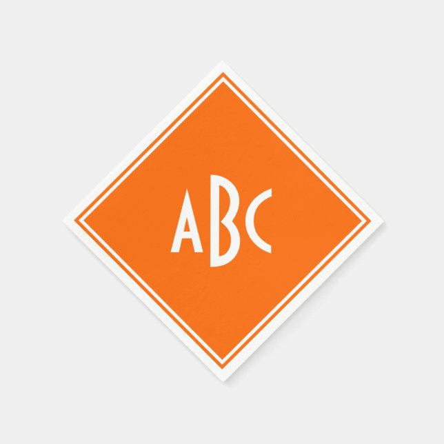 Serviette Jetable Orange vif avec monogramme blanc (Coin)