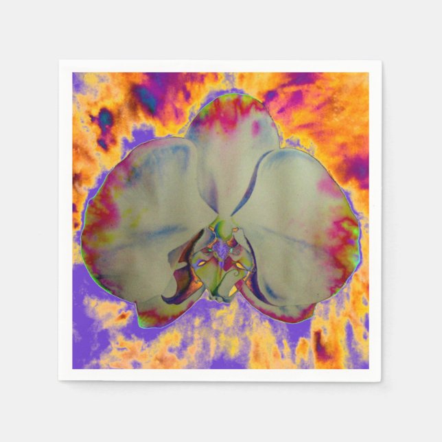 Serviette Jetable Orchidée de feu, abstraite aquarelle vive florale (Devant)