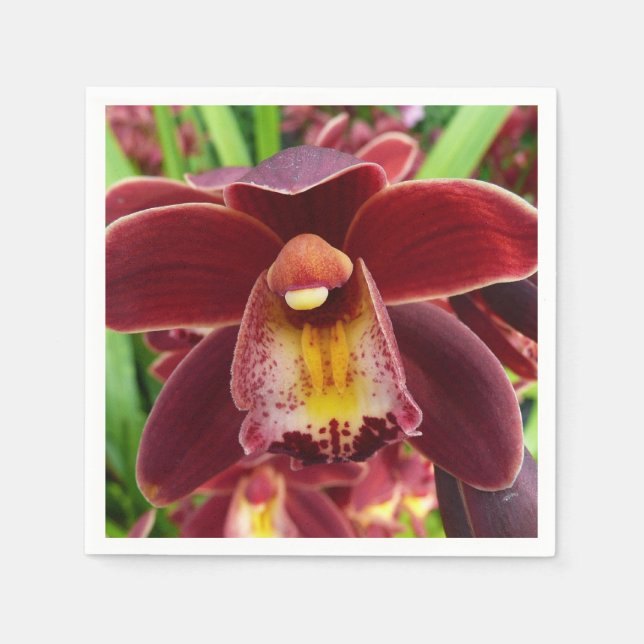 Serviette Jetable Orchidées de Maroon I Beau Floral Rouge (Devant)