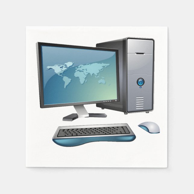 Serviette Jetable Ordinateur de bureau avec moniteur, clavier et sou (Devant)