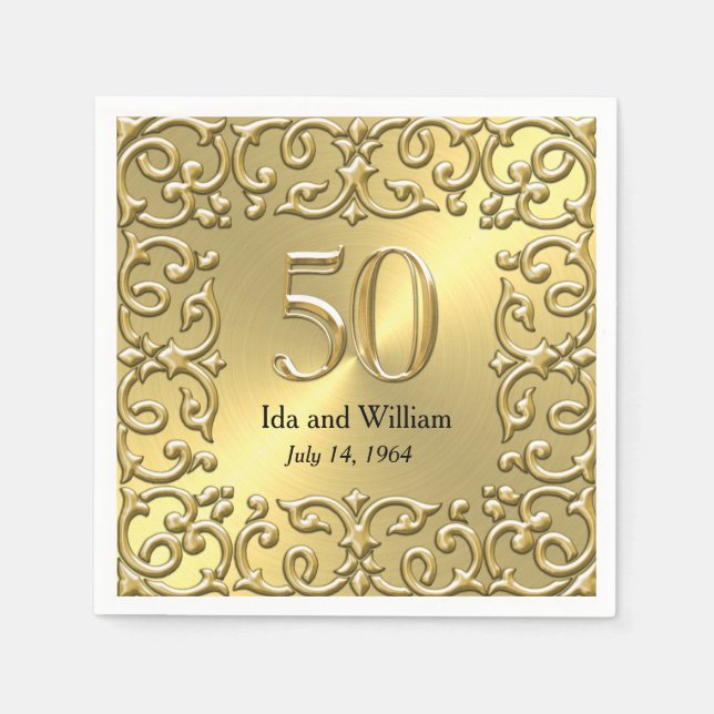 Serviette Jetable Ornate Gold Frame 50e Anniversaire (Devant)