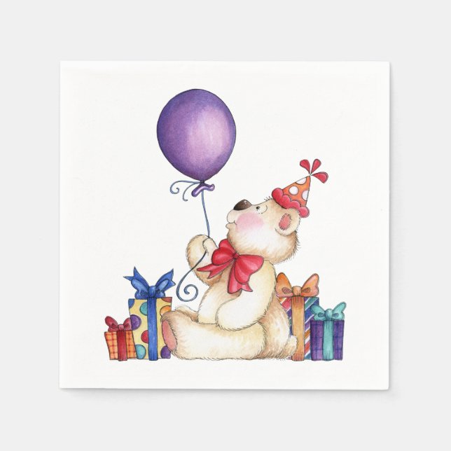 Serviette Jetable Ours d'anniversaire (Devant)
