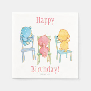 Serviette Jetable Ours jaunes, roses et bleus sur chaises