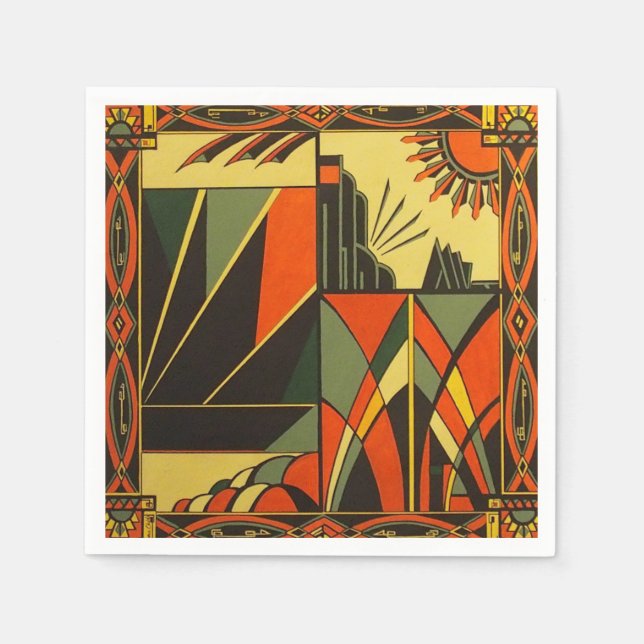 Serviette Jetable pack de serviette orange art déco (Devant)