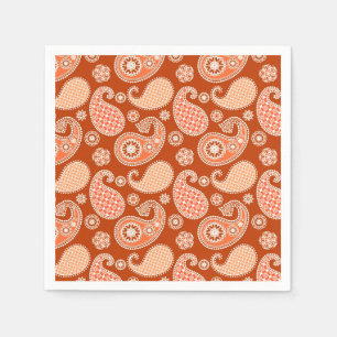 Serviette Jetable Paisley motif, Mandarin Orange et Blanc