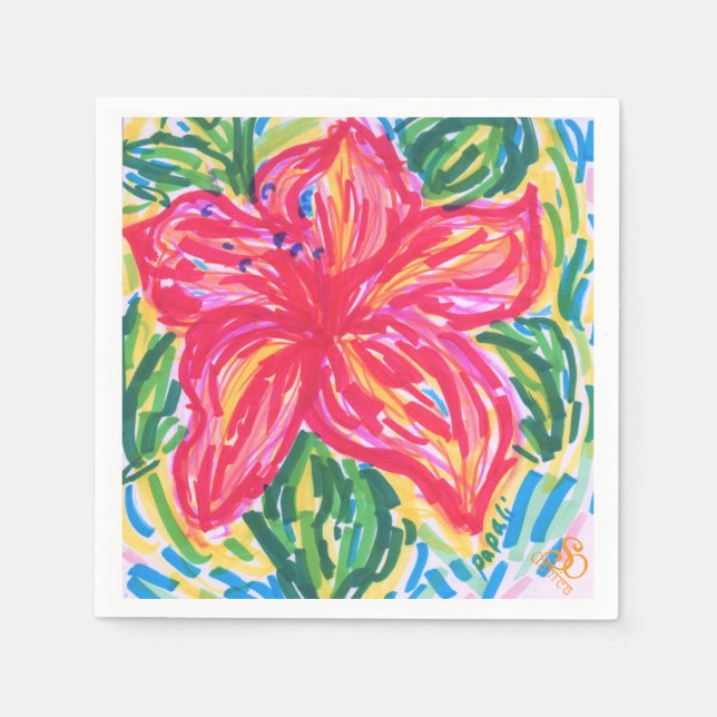 Serviette Jetable Palm Beach Hibiscus napkin (Devant)