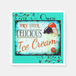 Serviette Jetable Panneau vintage glacier blanc turquoise