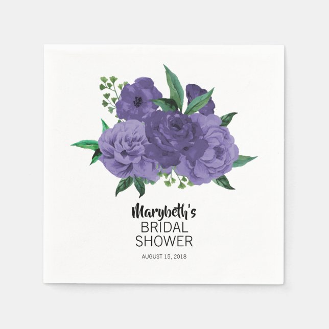 Serviette Jetable Papier à Fête des mariées violet violet Floral Nap (Devant)