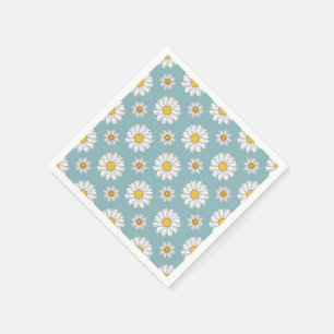 Serviette Jetable Papier à motifs floraux turquoise et blanc