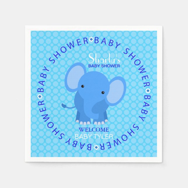 Serviette Jetable Papier Baby shower bleu éléphant (Devant)