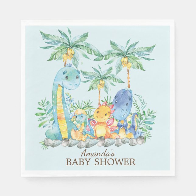 Serviette Jetable Papier Baby shower Dinosaures serviettes (Devant)