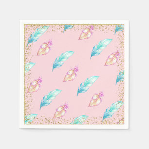 Serviette Jetable Papier Baby shower en plumes Boho