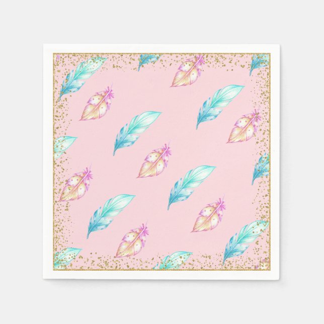 Serviette Jetable Papier Baby shower en plumes Boho (Devant)