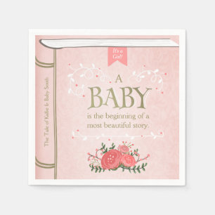 Serviette Jetable Papier Baby shower livre de conte Napkin rose fill