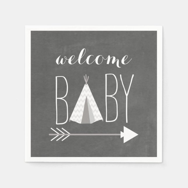 Serviette Jetable Papier Baby shower Tipi blanc (Devant)