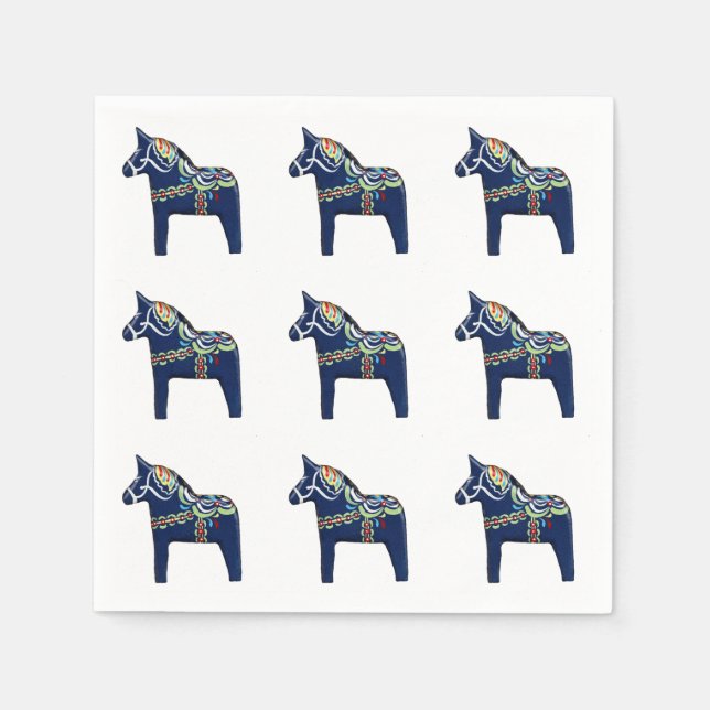 Serviette Jetable Papier bleu Dala Horse (Devant)
