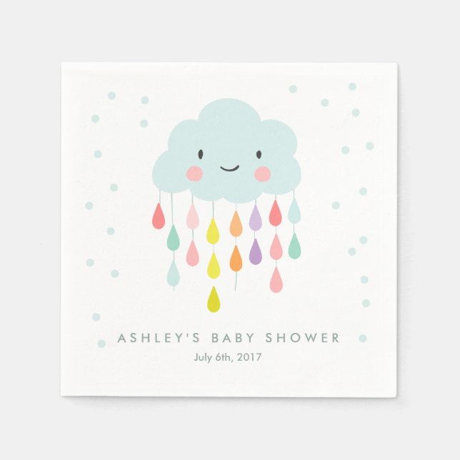 Serviette Jetable Papier Cloud Napkin Baby sprinkle Raindrops Douche (Devant)
