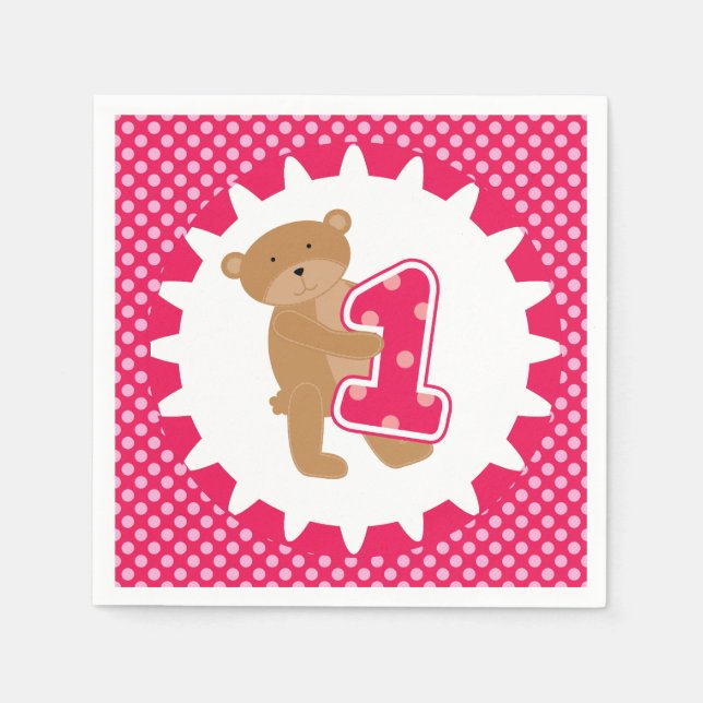 Serviette Jetable Papier de 1er anniversaire de l'ours Brown (Devant)