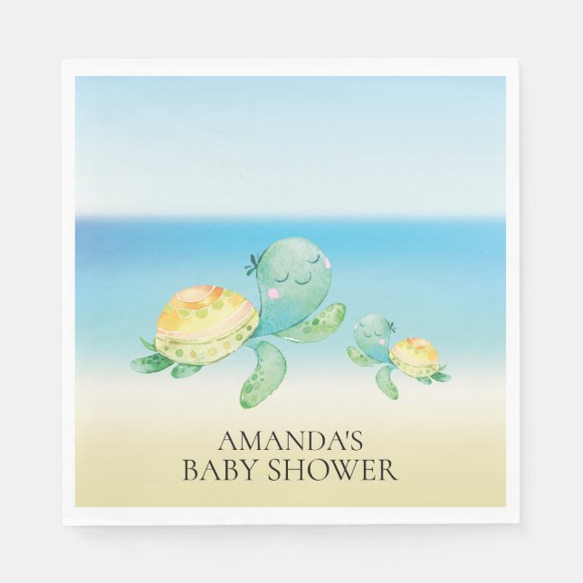 Serviette Jetable Papier de Baby shower Neutre Tortue de mer (Devant)