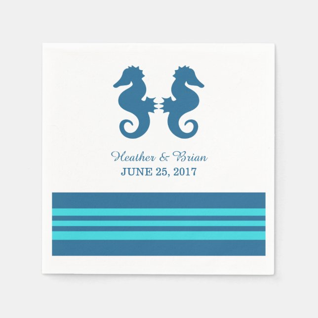 Serviette Jetable Papier de cheval de mer bleu turquoise (Devant)
