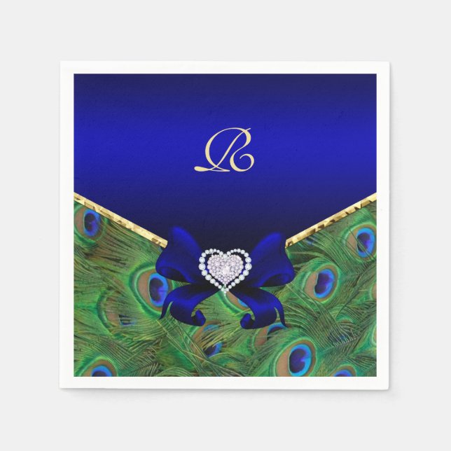Serviette Jetable Papier de la partie Mariage Royal Blue Peacock (Devant)