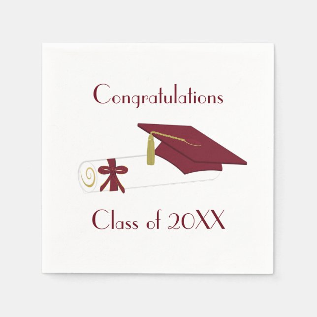 Serviette Jetable Papier de la Partie Maroon et Blanc Graduation (Devant)