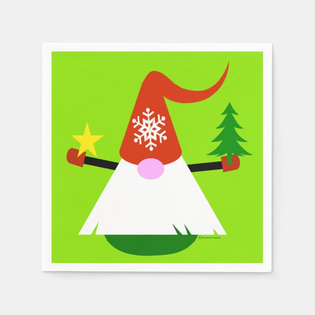 Serviette Jetable Papier de Noël Gnome Jour de Fête Napkins (Devant)