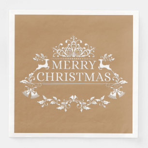 Serviette Jetable Papier de Noël Joyeux en or et blanc