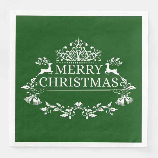 Serviette Jetable Papier de Noël vert et blanc (Devant)