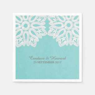 Serviette Jetable Papier dentelle turquoise élégant