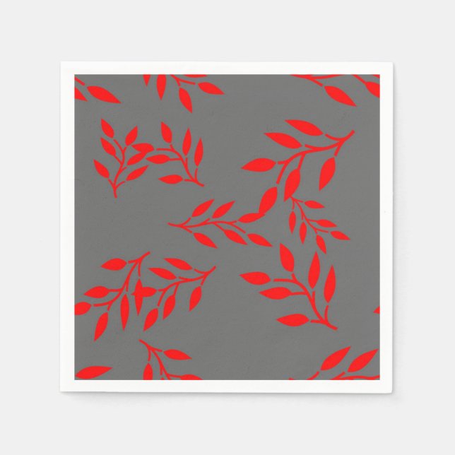 Serviette Jetable Papier Jardin serviettes rouge sur gris (Devant)