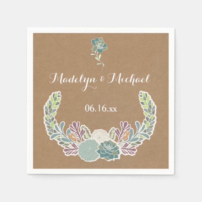 Serviette Jetable Papier Kraft Succulents Papier Mariage serviettes (Devant)