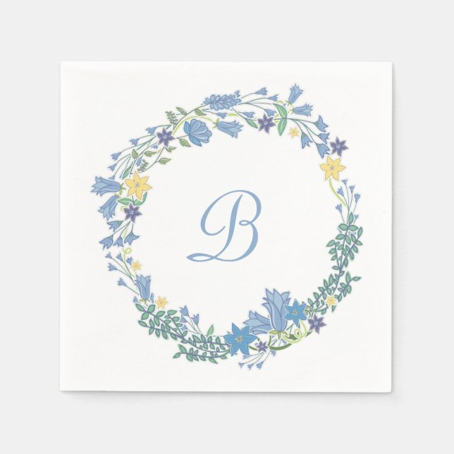 Serviette Jetable Papier Mariage bleu cloches florales serviettes (Devant)
